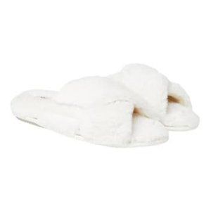 Dearfoams Ladies' Crossband Slipper - White - Large 9-10